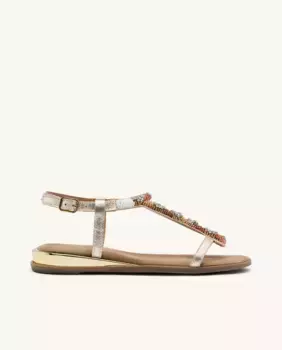 Женские кожаные сандалии на плоской подошве с декором и замшевой подошвой Gioseppo, золото