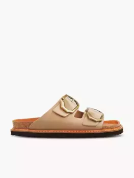 Женские кожаные сандалии на плоской подошве с анатомической подошвой Genuins, серый