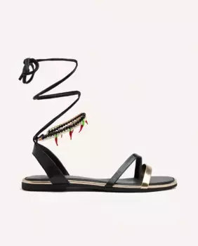 Женские кожаные сандалии на плоской подошве с бусинами и металлическими вставками Gioseppo, черный