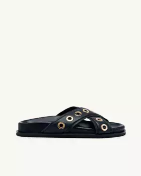 Женские кожаные сандалии на плоской подошве с люверсами Gioseppo, черный