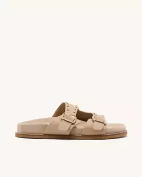 Женские кожаные сандалии на плоской подошве с заклепками и пряжками Gioseppo, бежевый