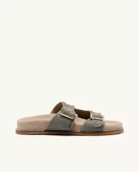 Женские кожаные сандалии на плоской подошве с заклепками и пряжками Gioseppo, серый