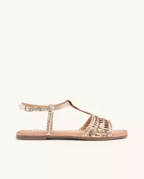 Женские кожаные сандалии на плоской подошве с регулируемой застежкой на щиколотке Gioseppo, золото