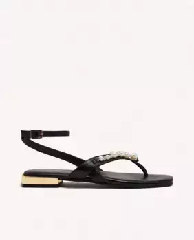 Женские кожаные сандалии на плоской подошве с жемчугом и мягкой стелькой Gioseppo, черный