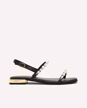 Женские кожаные сандалии на плоской подошве с жемчужной отделкой и мягкой стелькой Gioseppo, черный