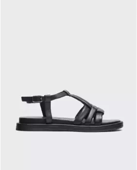 Женские кожаные сандалии на плоской подошве с переплетенными ремешками Wonders, черный