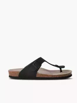 Женские кожаные сандалии на плоской подошве с анатомической подошвой Genuins, чёрный