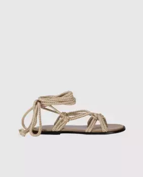 Женские кожаные сандалии на плоской подошве с плетеными шнурками Alohas, бежевый