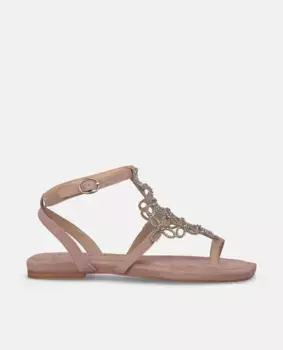 Женские кожаные сандалии на плоской подошве с отделкой стразами и застежкой-пряжкой Alma en Pena, розовый