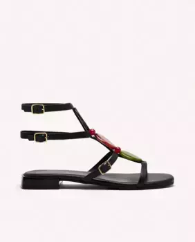 Женские кожаные сандалии на плоской подошве с пряжками и бусинами Gioseppo, черный