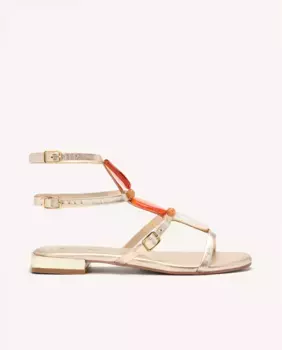 Женские кожаные сандалии на плоской подошве с пряжками и бусинами Gioseppo, золотой