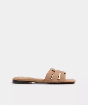 Женские кожаные сандалии на плоской подошве с квадратным носком Aldo, бежевый