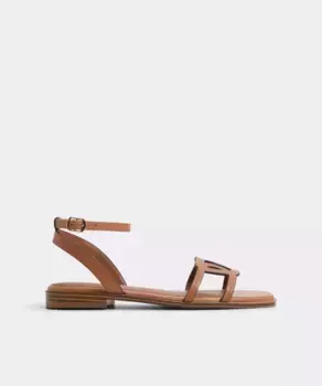 Женские кожаные сандалии на плоской подошве с квадратным носком Aldo, коричневый
