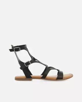 Женские кожаные сандалии на плоской подошве в римском стиле с двойной регулируемой застежкой Gioseppo, черный