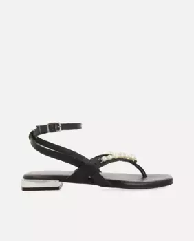 Женские кожаные сандалии рабского типа на плоской подошве с жемчугом Gioseppo, черный