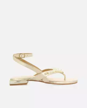 Женские кожаные сандалии рабского типа на плоской подошве с жемчугом Gioseppo, золотой