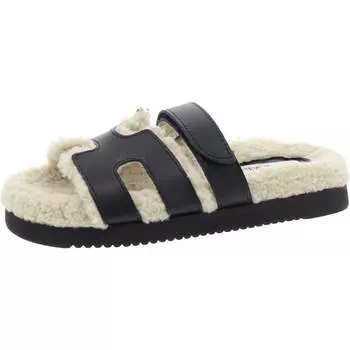 Женские кожаные сандалии с искусственным мехом Steve Madden, цвет black/cream shearling