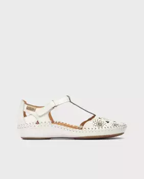 Женские кожаные сандалии с вырубными деталями и застежкой-липучкой Pikolinos, белый