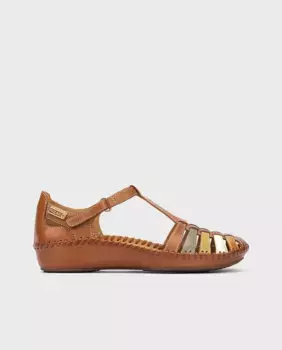 Женские кожаные сандалии с застежкой на липучке Pikolinos, коричневый