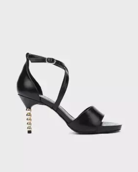 Женские кожаные сандалии с застежкой-пряжкой и каблуком-шпилькой черного цвета Martinelli, черный