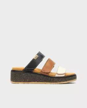 Женские кожаные сандалии со съемной стелькой и застежкой на липучке Pikolinos, кремовый