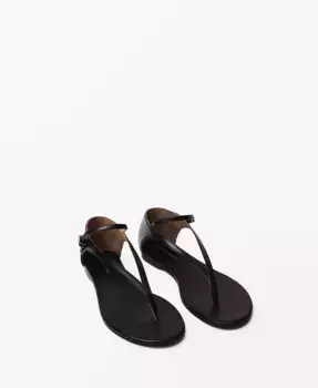 Женские кожаные сандалии Straps MANGO, черный