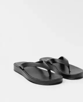Женские кожаные сандалии Straps MANGO, черный