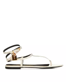 Женские кожаные сандалии Tom Ford Flat белого цвета
