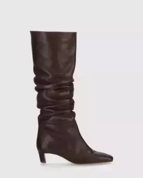 Женские кожаные сапоги с каблуком-рюмочкой и удлиненным носком Alohas, коричневый