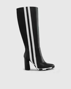 Женские кожаные сапоги с полосатыми деталями сбоку Lodi, чёрный