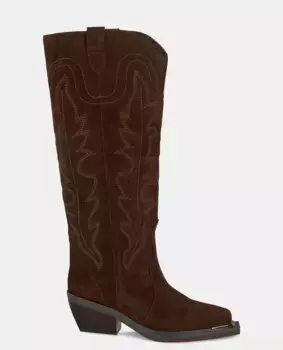 Женские кожаные сапоги с вышивкой на голенище Alma en Pena, коричневый
