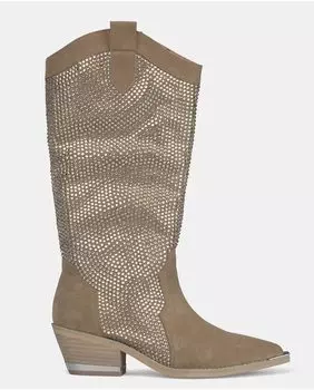 Женские кожаные сапоги, украшенные стразами Alma en Pena, бежевый
