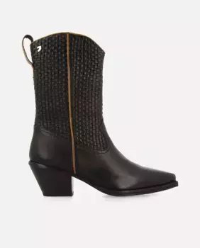 Женские кожаные сапоги в ковбойском стиле с плетением ручной работы и каблуком Gioseppo, черный