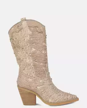 Женские кожаные сапоги в ковбойском стиле с вышитыми деталями и острым носком Alma en Pena, бежевый