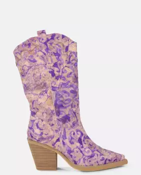 Женские кожаные сапоги в ковбойском стиле с вышитыми деталями и острым носком Alma en Pena, фиолетовый