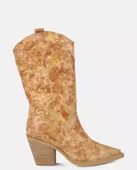 Женские кожаные сапоги в ковбойском стиле с вышитыми деталями и острым носком Alma en Pena, бежевый