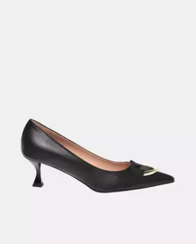 Женские кожаные туфли Heart Plaque на каблуке-воронке Love Moschino, черный