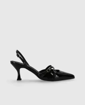 Женские кожаные туфли-лодочки с каблуком-воронкой и ремешками с пряжками Alohas, черный