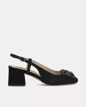 Женские кожаные туфли-лодочки с отделкой стразами Alma en Pena, черный