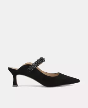 Женские кожаные туфли-лодочки с пяткой и ремешком из стразов Alma en Pena, черный