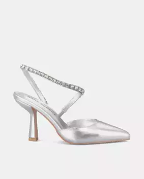 Женские кожаные туфли-лодочки с пяткой на пятке Alma en Pena, серебряный