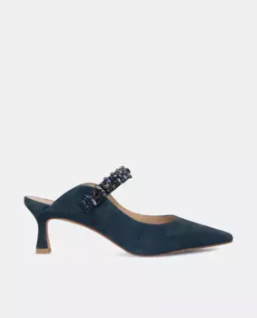 Женские кожаные туфли-лодочки со стразами Alma en Pena, синий индиго