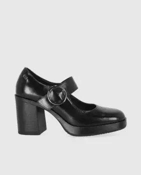 Женские кожаные туфли Мэри Джейн на каблуке с застежкой-пряжкой Chika10, черный