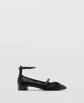 Женские кожаные туфли Mary Janes на высоком каблуке MANGO, черный