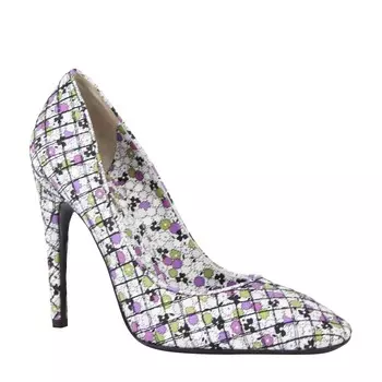 Женские кожаные туфли на каблуке с цветочным принтом Bottega Veneta 4, цвет Green / Purple