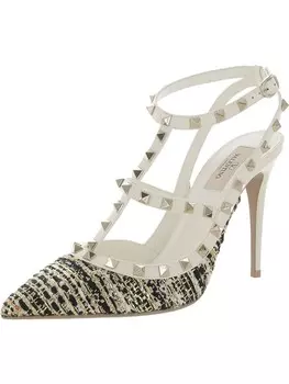 Женские кожаные туфли на каблуке с металлизированной пяткой Valentino Garavani, белый