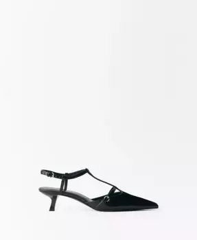 Женские кожаные туфли на низком каблуке Kitten Heel MANGO, черный