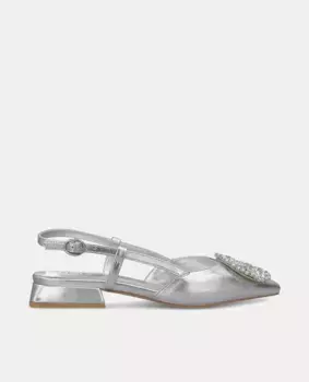 Женские кожаные туфли на плоской подошве со стразами Alma en Pena, серебряный