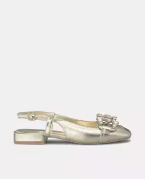 Женские кожаные туфли на плоской подошве со стразами Alma en Pena, золотой