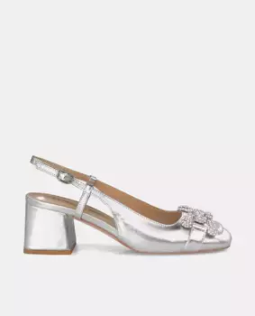 Женские кожаные туфли с декором из стразов Alma en Pena, серебряный